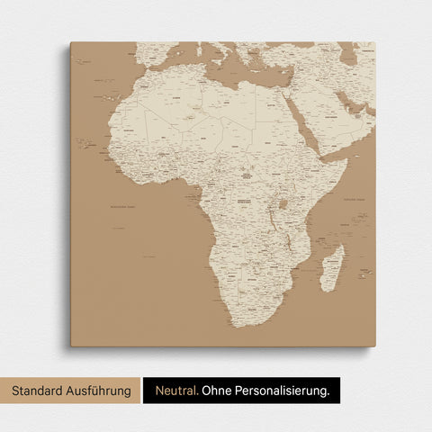 Neutrale und schlichte Ausführung einer Afrika-Karte als Pinn-Leinwand in Treasure Gold (Gold-Beige) ohne Personalisierung