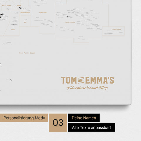 Karte von Australien und Ozeanien in Farbe Light Black als Leinwand zum Pinnen mit einer optionalen Personalisierung