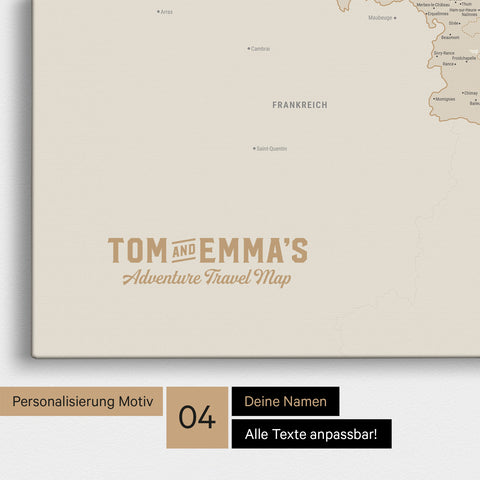 Mapa Beneluksu TRAVEL® Canvas z pinezkami – Gold