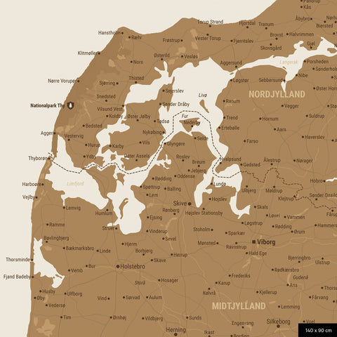 Mapa Danii TRAVEL® Canvas z pinezkami – brązowa