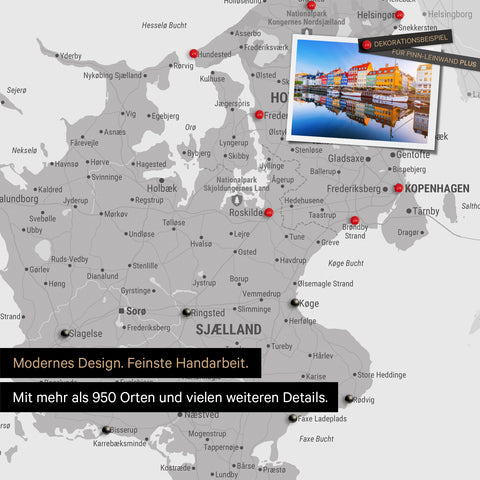 Mapa Danii TRAVEL® Canvas z pinezkami – Coolgray
