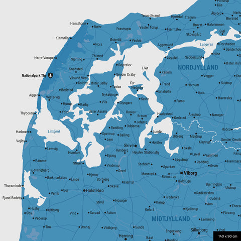 Mapa Danii TRAVEL® Canvas z pinezkami – oceaniczny niebieski