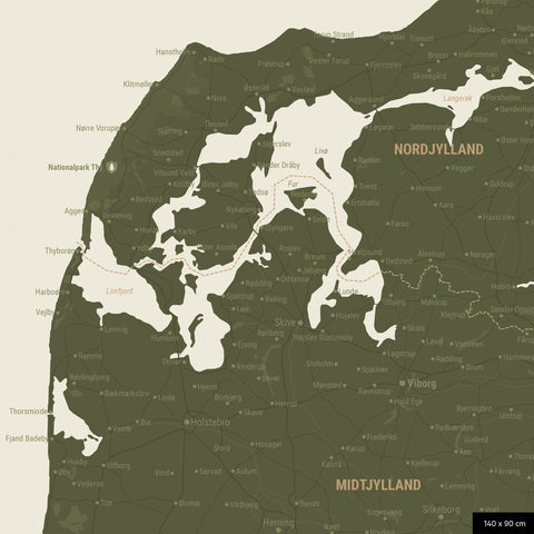 Mapa Danii TRAVEL® Canvas z pinezkami – oliwkowa zieleń