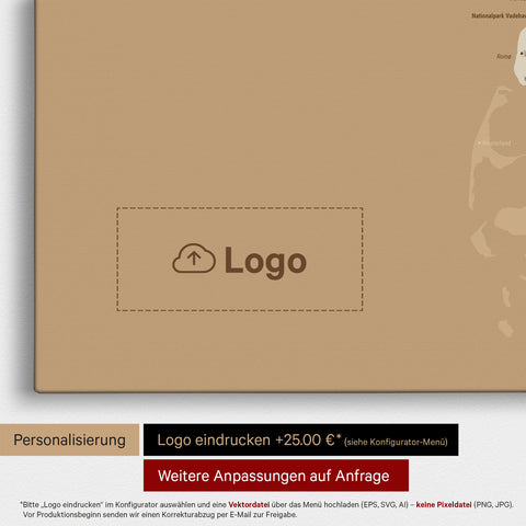 Mapa Danii TRAVEL® Canvas z pinezkami – złoty Treasure