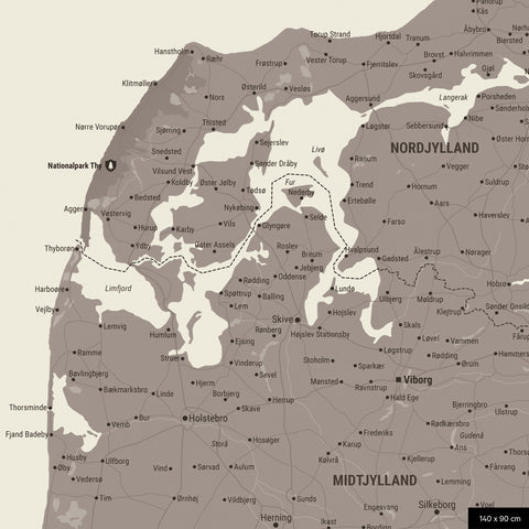 Mapa Danii TRAVEL® Canvas z pinezkami – ciepły szary