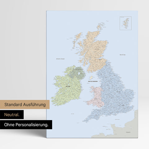 Neutrale Ausführung einer politischen England- & Großbritannien-Karte in Farbe Multicolor Atlas ohne Personalisierung