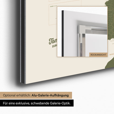 Mapa Europy TRAVEL® Tablica magnetyczna – Olive Green