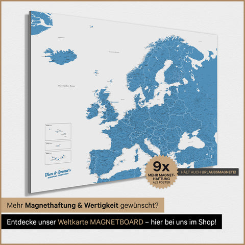 Mapa Europy TRAVEL® Plakat magnetyczny – Ocean Blue