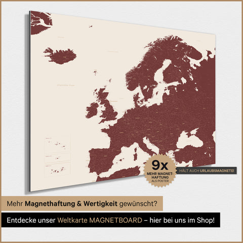 Mapa Europy TRAVEL® Plakat magnetyczny – Bordeaux Red