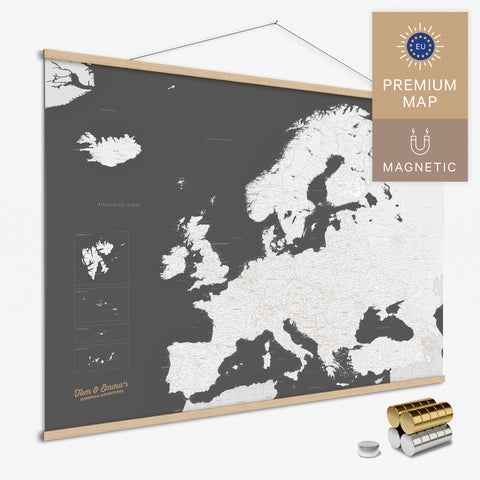 Magnetische Europakarte Magnet-Poster in der Farbe Dunkelgrau in modernem, minimalistischen Design zum Pinnen und Markieren von Reisezielen kaufen