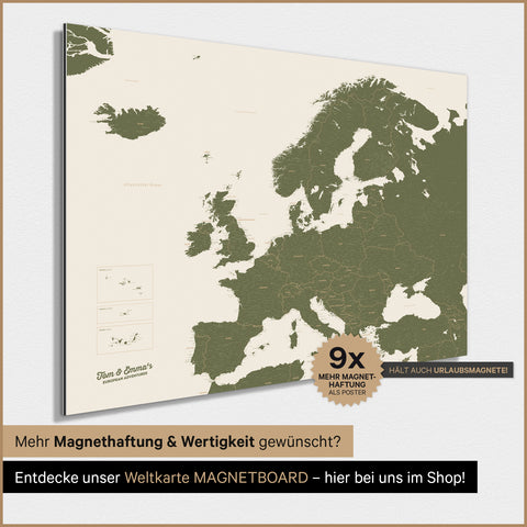 Mapa Europy TRAVEL® Plakat magnetyczny – Olive Green
