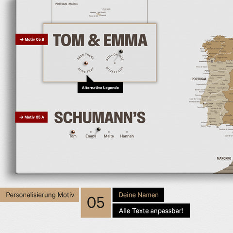 Europe map in a modern design in multicolor beige as a Push Pin Map with personalization as a logo with a globe