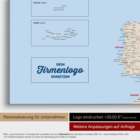 Europa Landkarte Pinnwand in Multicolor Classic mit Eindruck eines Firmenlogos für Unternehmen