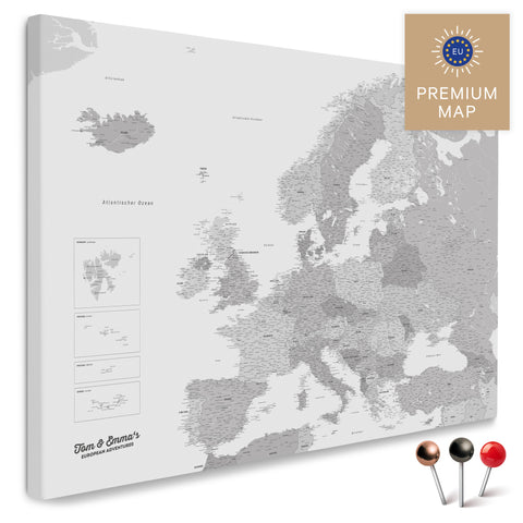 Europe map in the color multicolor gray in a modern, minimalist design as a canvas for pinning trips and places