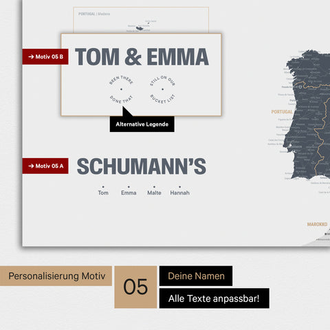 Europa Karte als Poster in Denim Blue mit Personalisierung als Logo mit einer Weltkugel