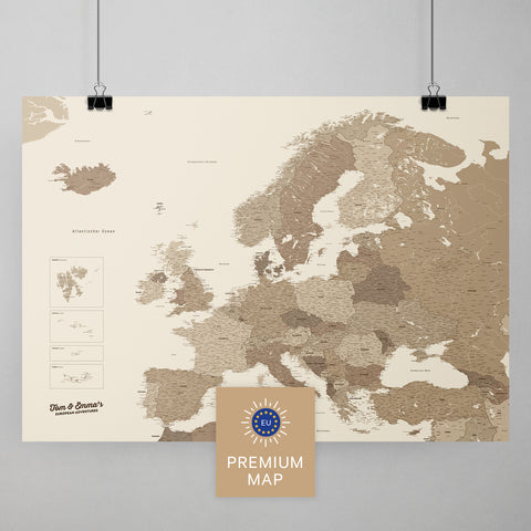Europa Karte in der Farbe Multicolor Brown in einem modernen, minimalistischem Design als Poster kaufen