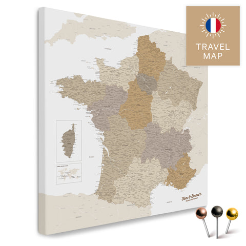 France map in multicolor beige in a modern, minimalist design as a canvas for pinning trips and places