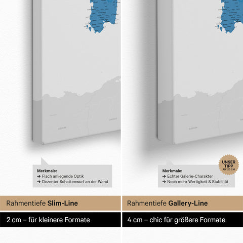 Mapa Włoch TRAVEL® Canvas z pinezkami – Ocean Blue