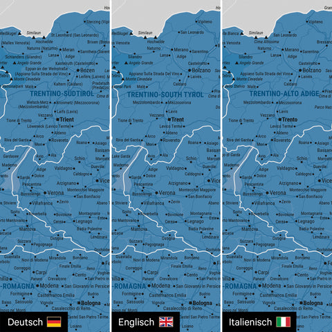 Mapa Włoch TRAVEL® Canvas z pinezkami – Ocean Blue