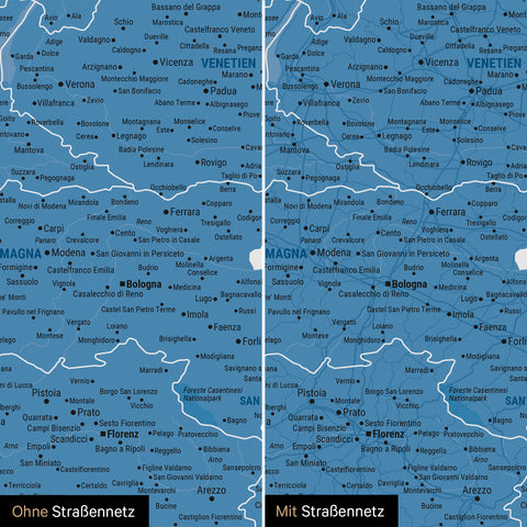 Mapa Włoch TRAVEL® Canvas z pinezkami – Ocean Blue