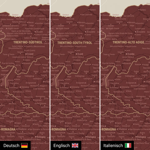 Mapa Włoch TRAVEL® Canvas z pinezkami – Bordeaux Rot