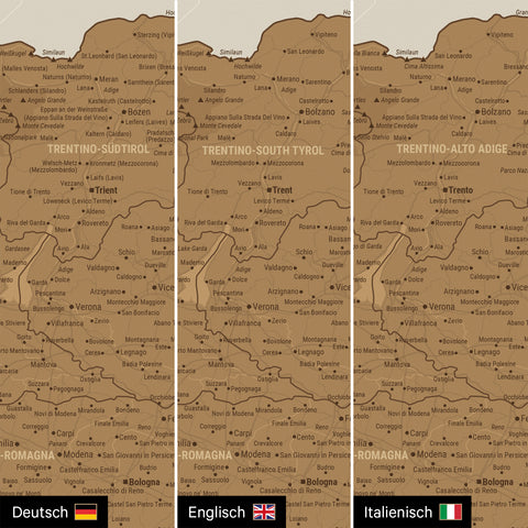 Mapa Włoch TRAVEL® Canvas z pinezkami – Brązowy