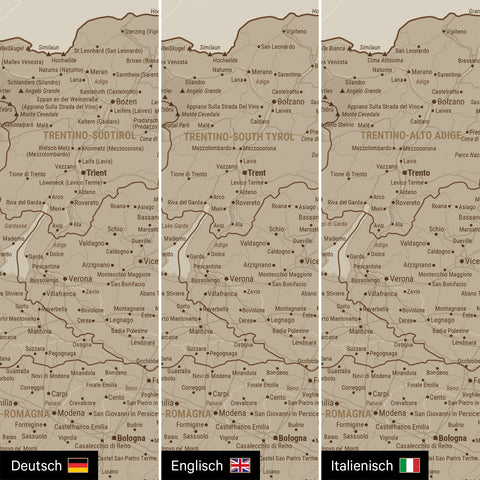 Mapa Włoch TRAVEL® Canvas z pinezkami – Desert Sand