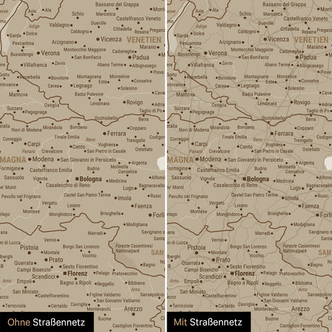 Mapa Włoch TRAVEL® Canvas z pinezkami – Desert Sand