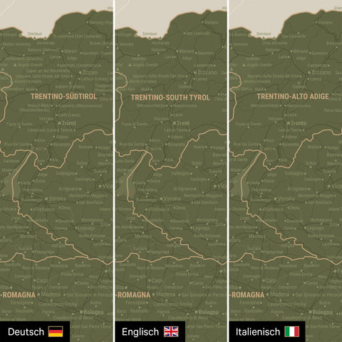Mapa Włoch TRAVEL® Canvas z pinezkami – Olive Green