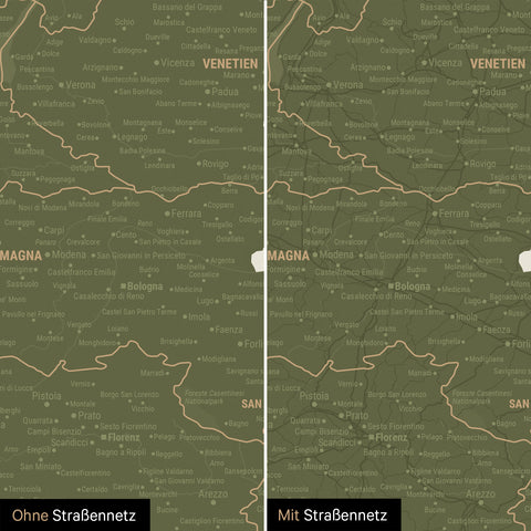 Mapa Włoch TRAVEL® Canvas z pinezkami – Olive Green