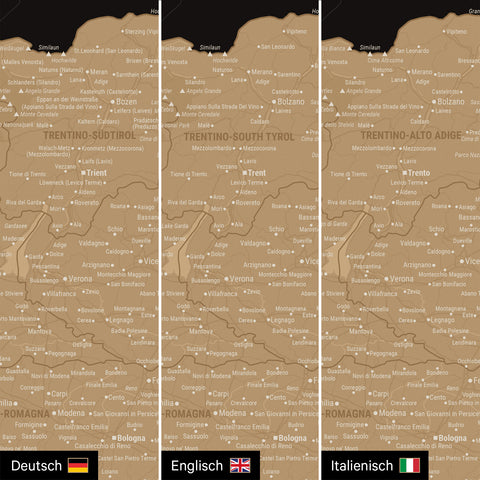 Mapa Włoch TRAVEL® Canvas z pinezkami – Sonar Black