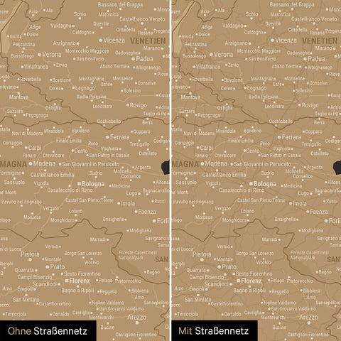 Mapa Włoch TRAVEL® Canvas z pinezkami – Sonar Black