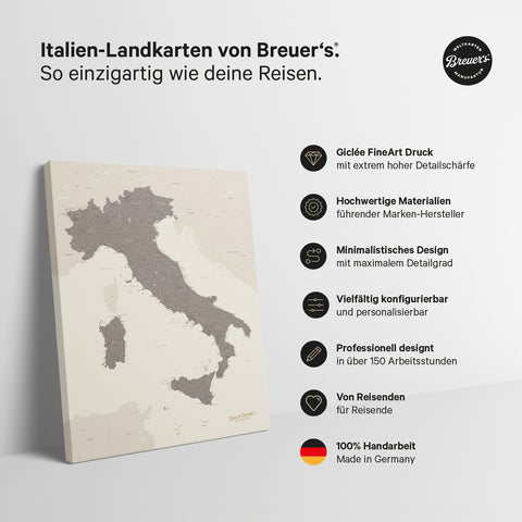 Italy Push Pin Map TRAVEL® – Warmgray