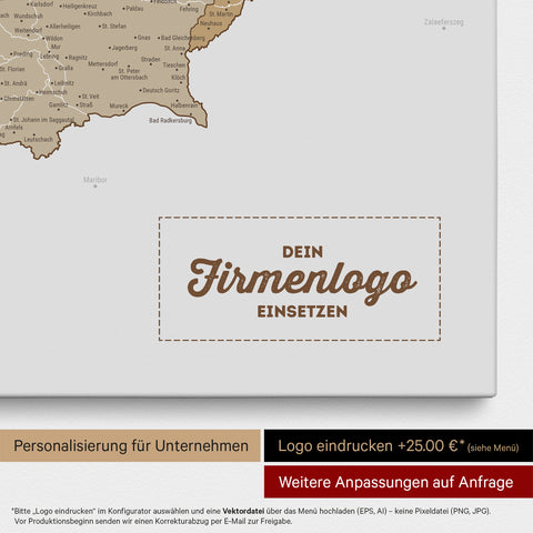 Österreich-Karte als Pinn-Leinwand in Multicolor Beige mit Eindruck eines Firmenlogos