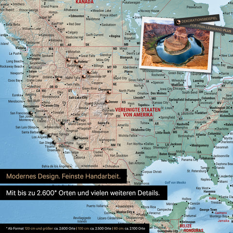 Detailed physical world map as a pinboard in Multicolor Terra with a lifelike, finely detailed terrain structure and up to 2,600 location markers