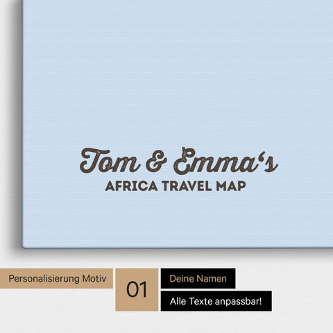 Politische Afrika-Karte als Pinnwand Leinwand in Multicolor Atlas mit Personalisierung und Eindruck von deinen Namen