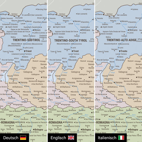 Polityczna mapa Włoch TRAVEL® Canvas z pinezkami – Multicolor Atlas