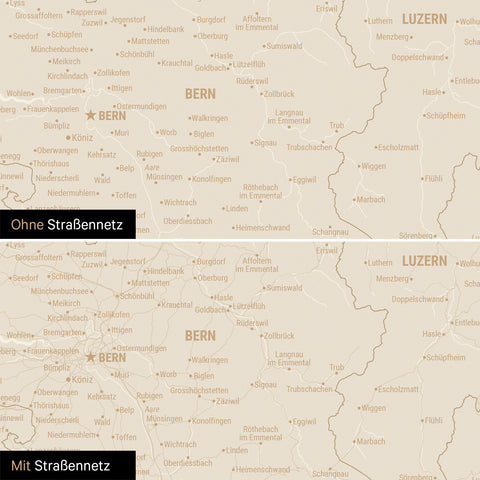 Magnetische Schweiz-Karte Leinwand in Hale Navy (Dunkelblau-Gold) wahlweise mit oder ohne Straßennetz