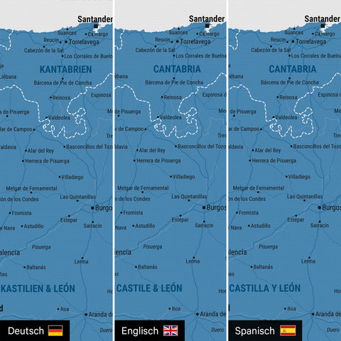 Mapa Hiszpanii i Portugalii TRAVEL® Canvas z pinezkami – Ocean Blue