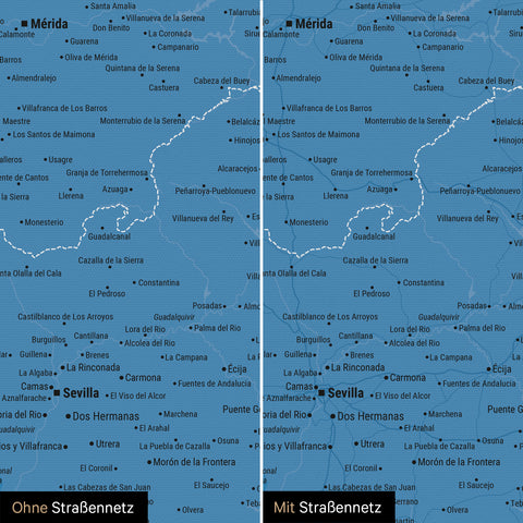 Mapa Hiszpanii i Portugalii TRAVEL® Canvas z pinezkami – Ocean Blue