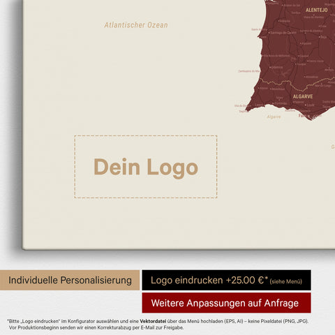 Mapa Hiszpanii i Portugalii TRAVEL® Canvas z pinezkami – Bordeaux Rot