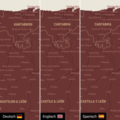Mapa Hiszpanii i Portugalii TRAVEL® Canvas z pinezkami – Bordeaux Rot