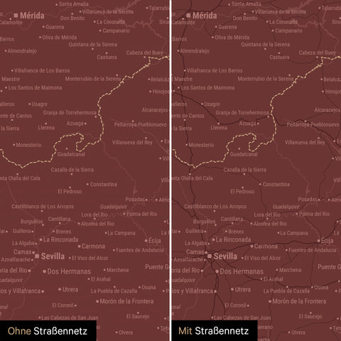 Mapa Hiszpanii i Portugalii TRAVEL® Canvas z pinezkami – Bordeaux Rot
