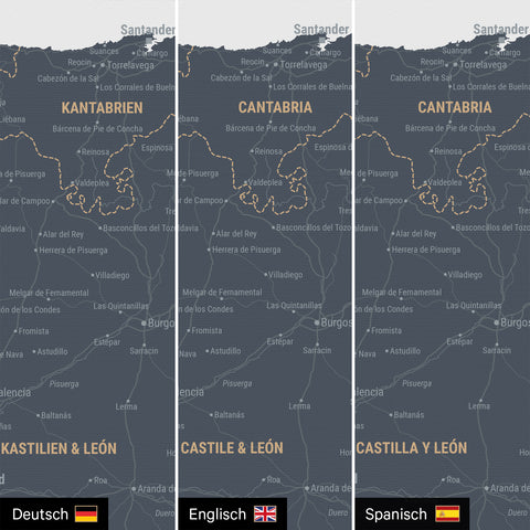 Mapa Hiszpanii i Portugalii TRAVEL® Canvas z pinezkami – Denim Blue