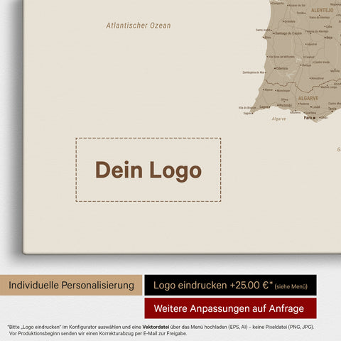 Mapa Hiszpanii i Portugalii TRAVEL® Canvas z pinezkami – Desert Sand