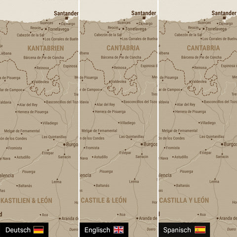 Mapa Hiszpanii i Portugalii TRAVEL® Canvas z pinezkami – Desert Sand