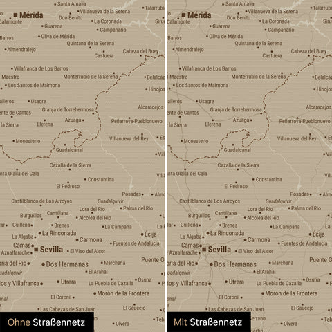 Mapa Hiszpanii i Portugalii TRAVEL® Canvas z pinezkami – Desert Sand