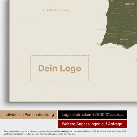 Mapa Hiszpanii i Portugalii TRAVEL® Canvas z pinezkami – Olive Green
