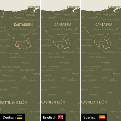Mapa Hiszpanii i Portugalii TRAVEL® Canvas z pinezkami – Olive Green