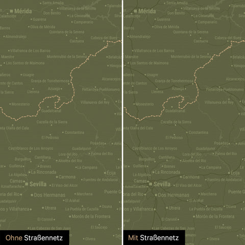 Mapa Hiszpanii i Portugalii TRAVEL® Canvas z pinezkami – Olive Green